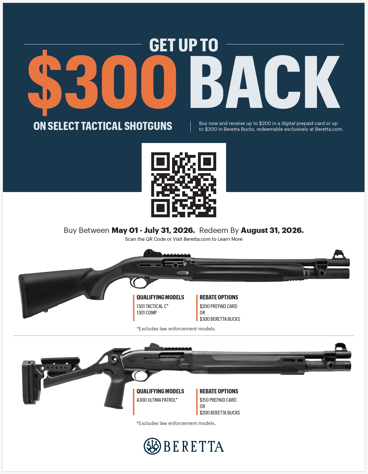 Beretta - Get Up to $300 Back on Select Tactical Shotguns